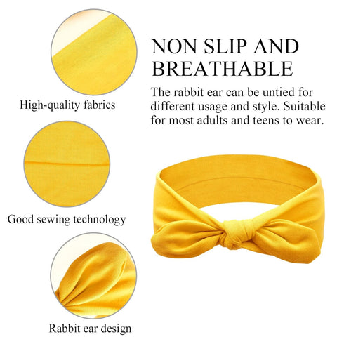 Huachi 12 Pack Bow Headbands for Women - Elastic Knotted Hair Band with Rabbit Ears, Cute Fashion Accessories