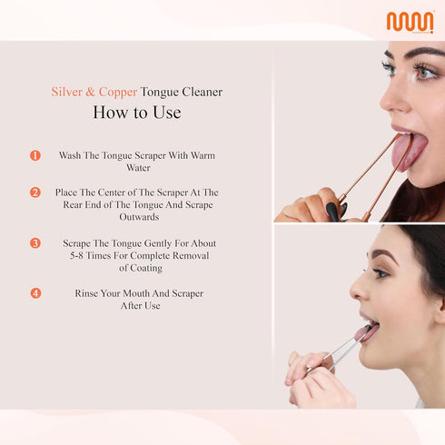 MasterMedi Tongue Scraper for Adults, 100% Stainless Steel & Copper, Easy to Use, Tongue Cleaner
