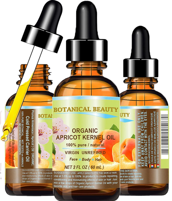 ORGANIC APRICOT KERNEL OIL 100% Pure Virgin Unrefined Cold Pressed Carrier Oil 2 oz-60 ml for Face Hair Body Skin