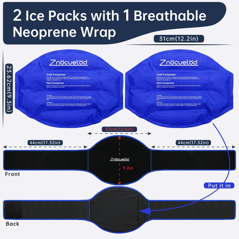 Extra Large Ice Pack for Back Pain Relief - 2 Pack Reusable Gel Hot Cold Pack for Lumbar, Sciatica, Herniated Disc