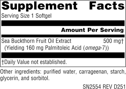 Source Naturals Omega-7 Sea Buckthorn Fruit Oil - Non-GMO, Vegan-Sourced for Health - 60 Softgels
