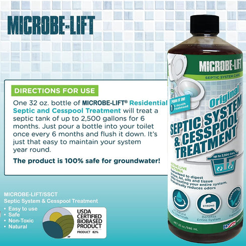 MICROBE-LIFT Septic Tank and Cesspool Treatment Enzymes - 32 Fl Oz (Pack of 2) - 6 Month Supply for Digestion of