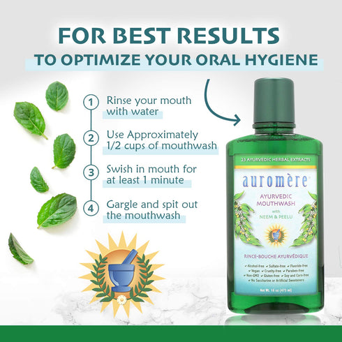 Auromere Ayurvedic Mouthwash, Vegan, Fluoride Free, Alcohol Free, Natural, Non-GMO (16 fl oz), 1 Pack