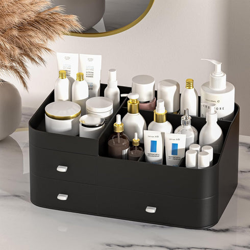 MIUOPUR Makeup Organizer for Vanity, Large Capacity Desk Organizer with Drawers for Cosmetics, Lipsticks, Jewelry, Nail Care, Skincare, Ideal for Bedroom and Bathroom Countertops - Large Black by MIUOPUR