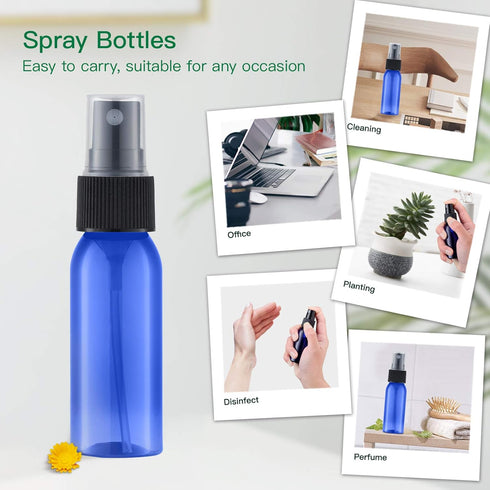 LISAPACK 1oz Small Plastic Blue Spray Bottle (12 Pack) - Empty Mini Fine Mist Travel Size Atomizer for Little Perfume,