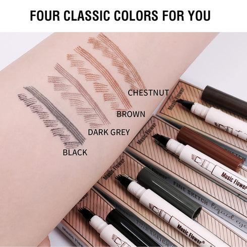 Music Flower Liquid Eyebrow Pen - Waterproof Brow Pencil with Micro-Fork Tip, Smudgeproof, Reddish Brown