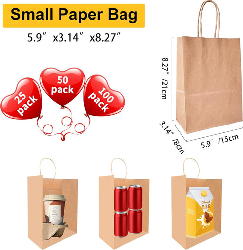 BAG BOX Gift Bags Paper Bags with Handles,Kraft Paper Shopping Bags For Small Business Small Gift Bags with Handles for Grocery Birthday Party Supplies