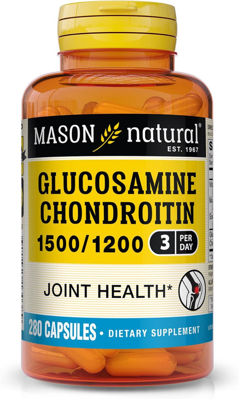 MASON NATURAL Glucosamine Chondroitin 1500/1200 - 3 Per Day with Vitamin C, Supports Joint Health, 280 Capsules