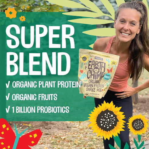 EarthChimp Organic Vegan Protein Powder - 32 Oz (Vanilla) - 26 Servings - Non GMO, Dairy Free, Gluten Free, Plant Based