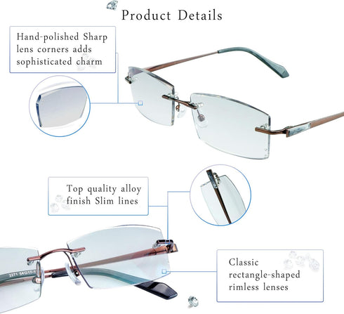 LifeArt Blue Light Blocking Glasses - Computer Reading Glasses with Rimless Frame Tinted Lens (+1.00 Magnification)