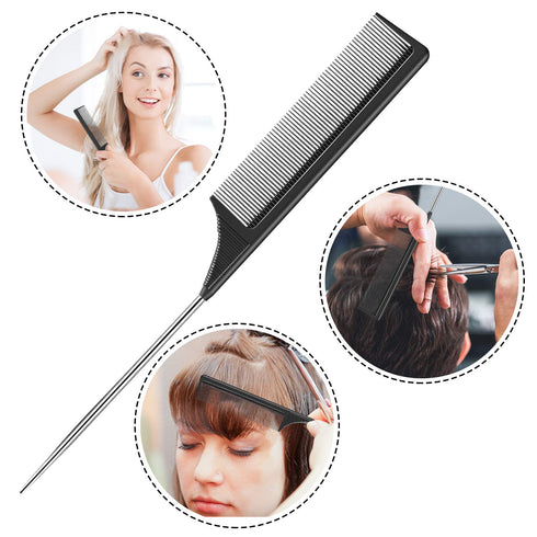 Leinuosen 2 Pack Rat Tail Combs, Steel Pin Teasing Comb for Sectioning, Parting, Styling Hair, Heat Resistant