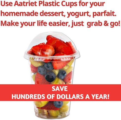 Aatriet 12 oz Clear Plastic Cups with Lids, 25 Sets Dessert Parfait Cups with Dome Lids, Disposable