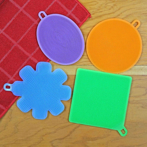 Silicone Dishwashing Sponge Scrubber Set, 4-Piece Pot & Pan Cleaning Brush for Home Kitchen Use