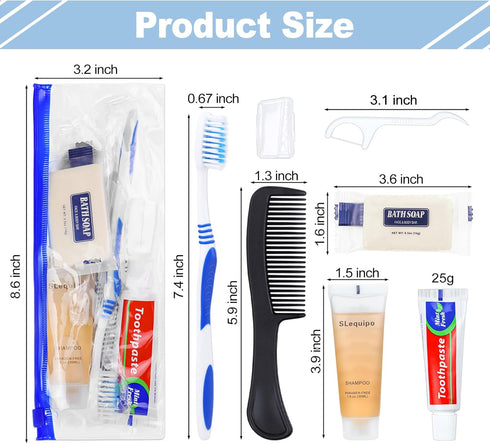 Hygiene Kit Bulk, Individually Packed Travel Hygiene Kit with Toothbrush, Toothpaste, Comb, Shampoo, Soap, Floss Picks