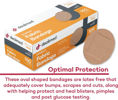 Dealmed Flexible Fabric Oval Spot Adhesive Bandages – 100 Count Non-Stick Pad, Latex Free for First Aid