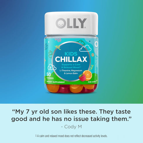 Gummy, 25 50 Count (Packaging OLLY Kids Chillax For a Calm and Relaxed Mood*, Magnesium, L-Theanine, Lemon Balm