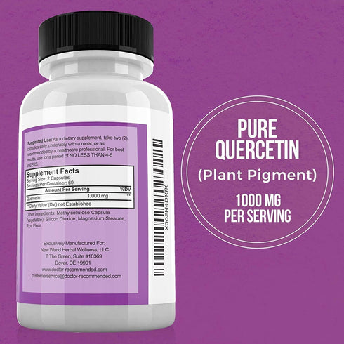 RECOMMENDED 1000mg (120 Pack 3) DOCTOR SUPPLEMENTS Quercetin Per Serving - (Vegan, Non-GMO) Veggie Capsules