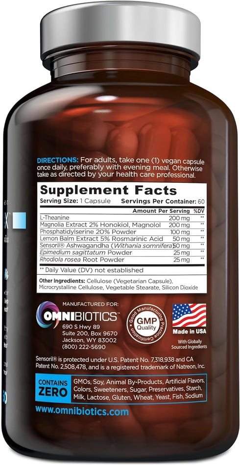 OmniBiotics Cortisol Relax Supplement, Ashwagandha & L-Theanine, 60 Vegan Capsules