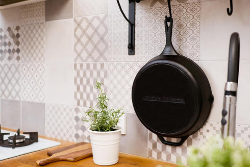 12-Inch Cast Iron Skillet Set (Pre-Seasoned) with Large & Assist Silicone Hot Handle Holders, Glass Lid, Scraper &