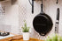 12-Inch Cast Iron Skillet Set (Pre-Seasoned) with Large & Assist Silicone Hot Handle Holders, Glass Lid, Scraper &