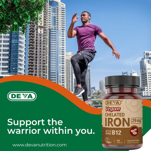 Deva Nutrition Vegan Chelated Iron 29 mg | 90 Tablets | Fortified with B-12, High Potency, Easy to Swallow