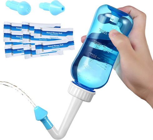 Carllg Neti Pot - Nasal Irrigation Wash Bottle with Sinus Rinse Salt for Adult & Kid (300ml with 30 Salt Packets)