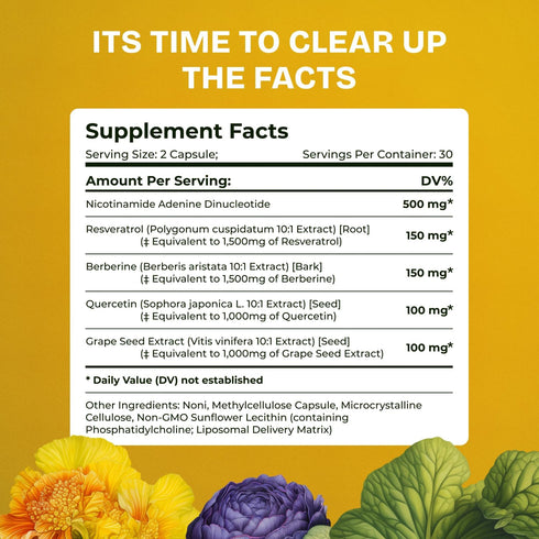 NMN Supplement Alternative, High Absorption NAD, Resveratrol, Berberine, 60 Capsules