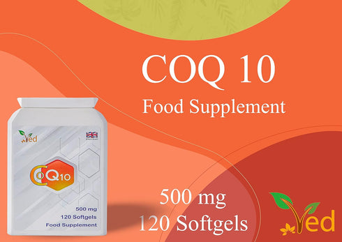 VED CoQ10 500mg, Naturally Fermented Ubiquinone Coenzyme, Highest Strength, 120 Softgels, 4 Months Supply