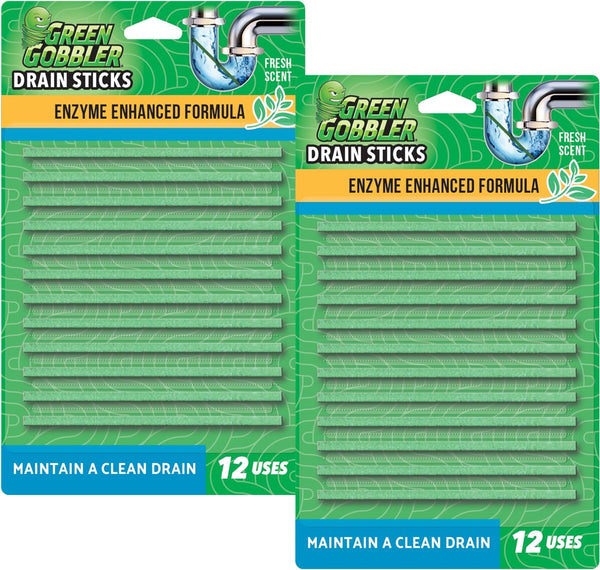 Green Gobbler Drain Cleaner & Deodorizer, FRESH SCENT Sticks for Toilet Tanks, Sinks, and Drains - 24 Pieces