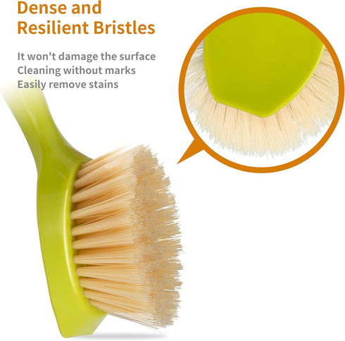 2 Pack Kitchen Dish Brush with Bamboo Handle, Built-in Scraper Scrub Brush for Pans, Pots, and Kitchen Sink Cleaning,