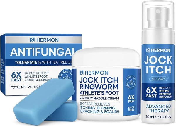 Hermon Antifungal Jock Itch Treatment Set Soap, Antifungal Cream, and Spray Complete