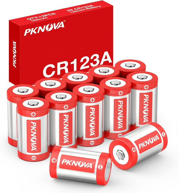 PKNOVA CR123A Battery, 12 Count, CR123A Lithium Batteries, 3 Volt 123 Batteries for