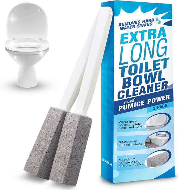 Impresa 2 Pack Pumice Stone Toilet Bowl Cleaner with Extra Long Handle, Limescale Remover, Brush Wand