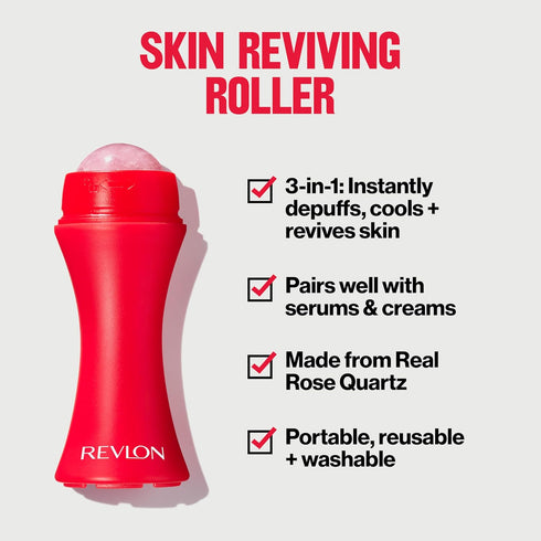 Revlon Skin Reviving Roller with Rose Quartz, Compact & Reusable for All-Day Facial Reviving & Brightening, 1 count