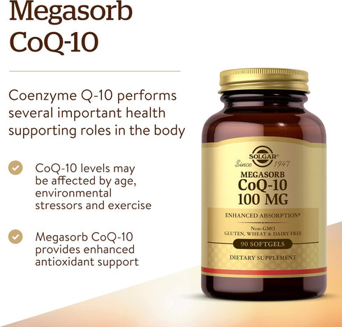 Solgar Megasorb CoQ-10 100 mg, 90 Softgels, Supports Heart Function & Healthy Aging, Non-GMO, Gluten Free