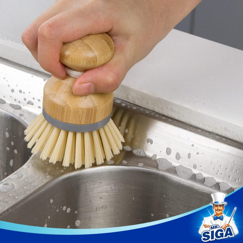 Pack 2 MR.SIGA Bamboo Palm Brush, Scrub Brush for Dishes Pots Pans Kitchen Sink Cleaning
