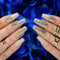 Hypnaughty 24 Pcs Vegas Gold and Nude Luxury Coffin Press On Fake Nails with Glitter Design and Glue, Ombre Glitter