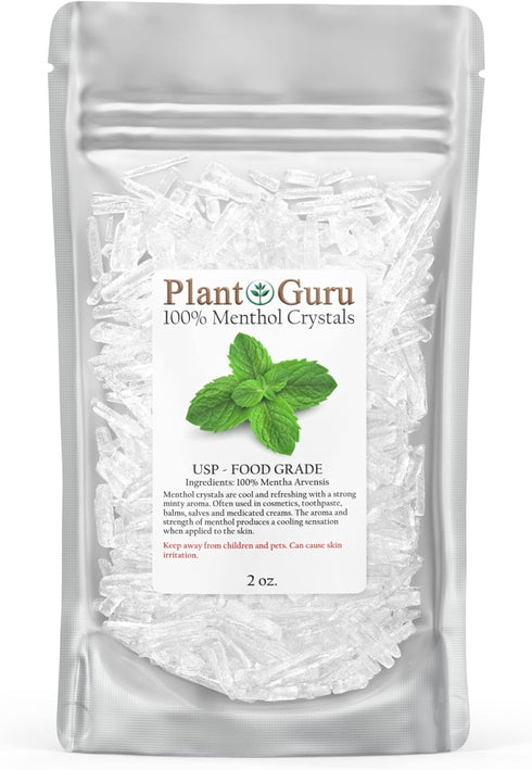 Menthol Crystals, 2 oz, 100% Pure Natural USP Food Grade, Great for Cosmetics, Salves, Balms, Creams, Soap Making