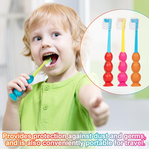 Kids Toothbrush 4 Pack, Soft Bristles with Suction Cup for Easy Storage, Toddler Sized Brush Head