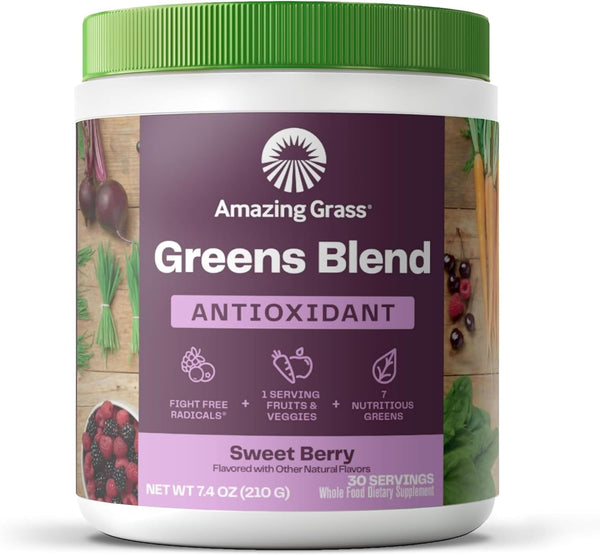 Amazing Grass Greens Blend Antioxidant - Super Greens Smoothie Mix, Sweet Berry, 30 Servings, Spirulina & Probiotics