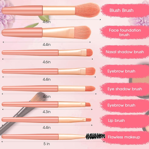 Gerrii 6 Sets Travel Makeup Brush Set Brushes Bag Bridesmaid Gift Synthetic Fiber Face Make up Brushes Angled Blush Brush for Wedding Bridal Shower Favors Bachelorette Party Gift (Coral Orange)