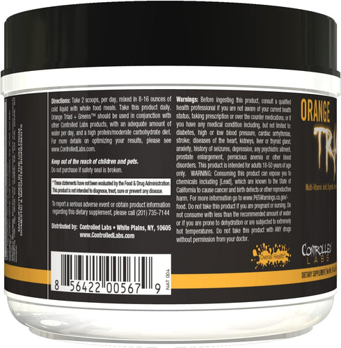 CONTROLLED LABS Orange Triad Plus Greens Sports Supplement for Men and Women, 30 Servings, Iron Free