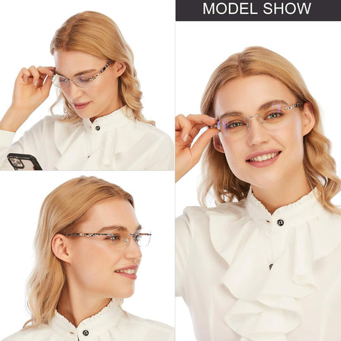 AQWANO Rimless Computer Reading Glasses for Women, Fashion Designer Blue Light Blocking with UV400 Protect Clear Lens