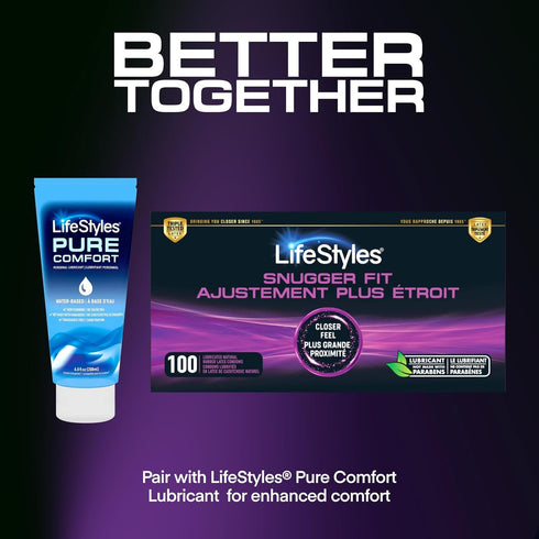 Pack, 100 Count Lifestyles Snugger Fit Natural Rubber and Lubricated Latex Condoms Value