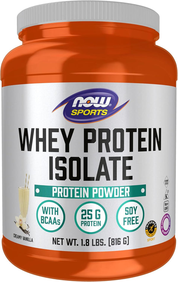 NOW Foods Sports Nutrition Whey Protein Isolate, Creamy Vanilla Powder, 25 G With BCAAs, 1.8-Pound