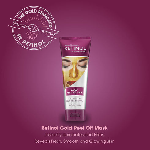 Retinol Gold Peel-Off Mask - Tightens, Lifts, Soothes & Hydrates Skin - Real Gold & Flower Extracts Nourish