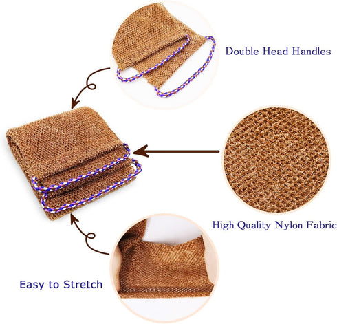 3 Pcs African Exfoliating Net Sponge, Bathing Shower Cloth Kit for Back, Body, Face - Brown