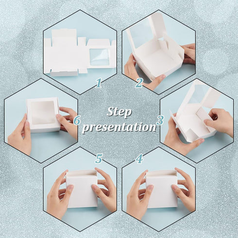 BENECREAT 20 Pack White Kraft Paper Boxes with Clear Window, 3.6x3.6x1.4, Gift Packaging for Bakery Cookies Cake Candy