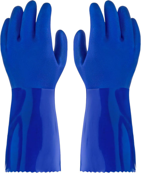 kitchen-star Ultimate Rubber PVC Gloves, Large, Blue, Comfortable Cotton Lining, Anti-Slip, Extra Thickness