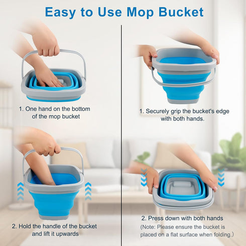 Collapsible Mop Bucket and Ice Bucket - 5L (1.3 Gallon) Portable Silicone Dust Mops Bucket for Household Cleaning